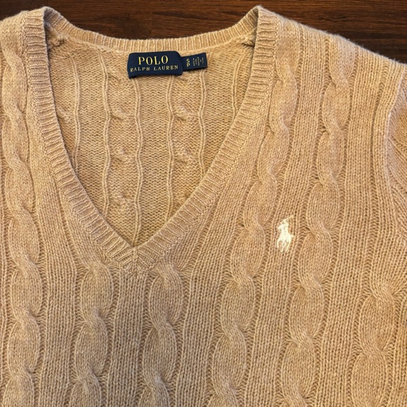 Polo by Ralph Lauren V-Neck Wool Cashmere Blend Sweater in Camel Size S - Picture 3 of 12